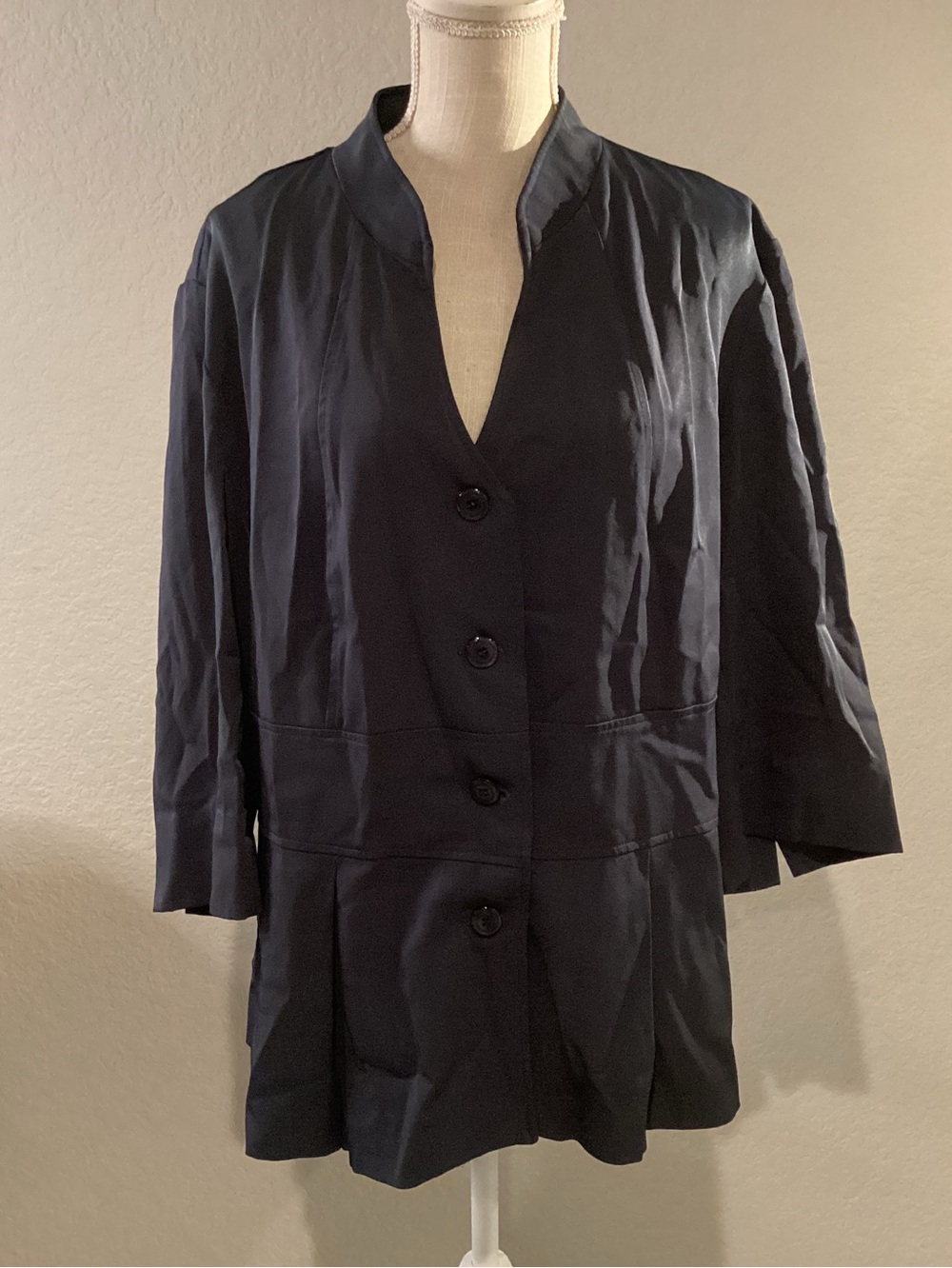 Milano Women's Dark Grey Mandarin Collar Button Blazer